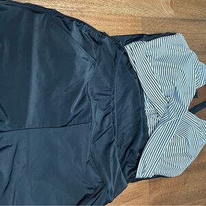 Black Skater Dress with Navy & White Striped Bodice